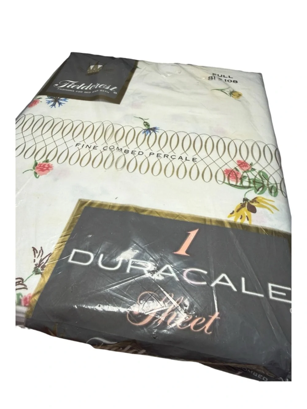 Vintage Fieldcrest Duracale Full Flat Sheet 81x108 Floral Field Flowers NOS
